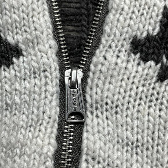 Lucky Brand Zip-Front Shawl Collar Bear Cardigan Aztec Print Sz Medium - Picture 6 of 9